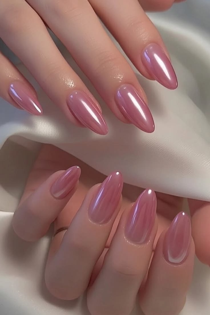 Pink glazed chrome nails