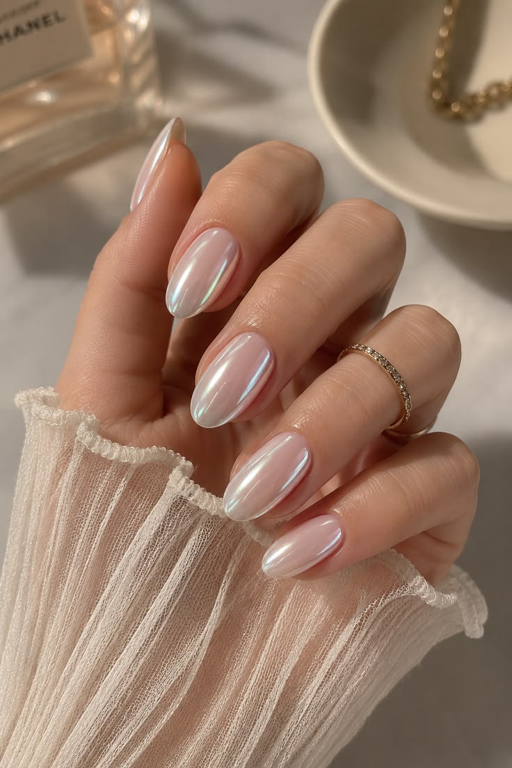 Glazed pearl chrome nails