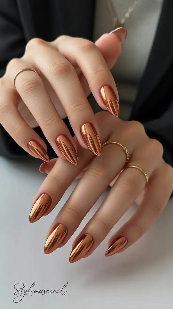 Rose gold mirror chrome nails