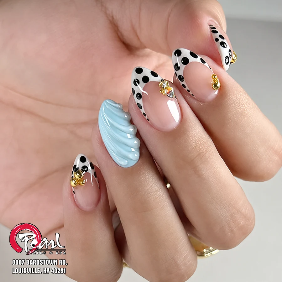 Blue and black accent nail design — from Pearl’s original gallery