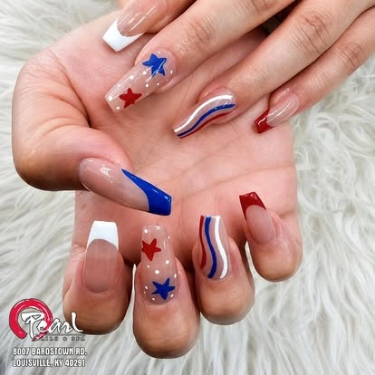 Red white and blue nail art at Pearl Nails ’n Spa