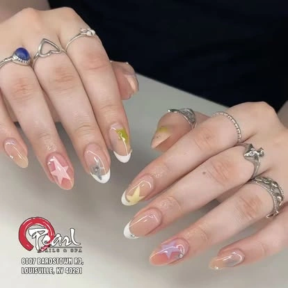 Sheer floral nail design at Pearl Nails ’n Spa